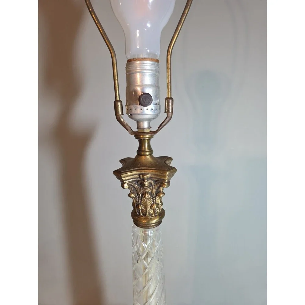 Heavy Vtg Diamond Cut Crystal Glass Table Lamp Hollywood Regency Loevsky Style